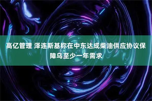 高亿管理 泽连斯基称在中东达成柴油供应协议保障乌至少一年需求